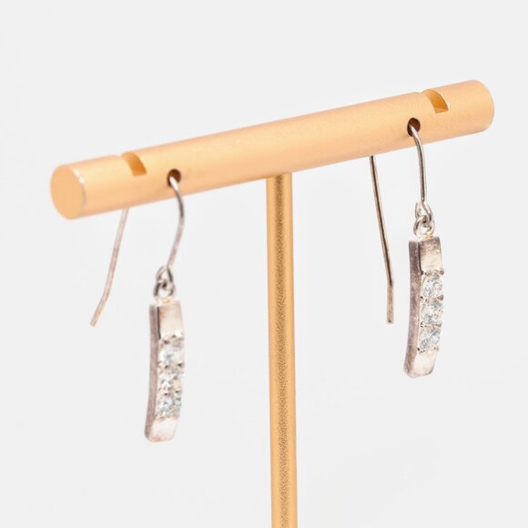 Vintage Sterling Silver White CZ Dangle Fish hook Earrings - Picture 5 of 7